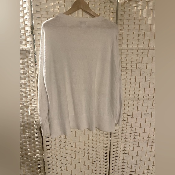 Lord & Taylor White Long Sleeve Knit Sweater with Button Embellishments - Picture 4 of 8